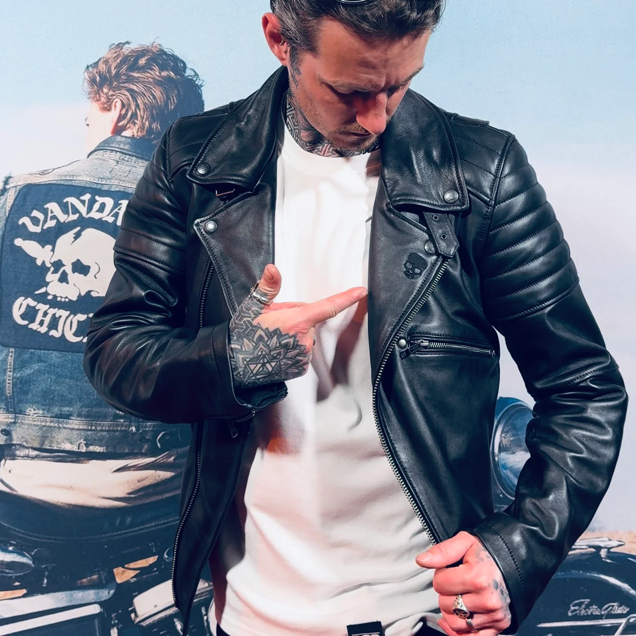 Leather Motorcycle Jacket Protective Brando Black | Armored AAA - Image 10