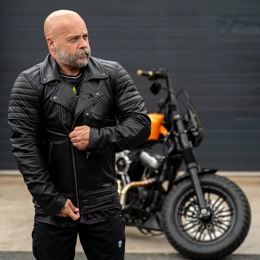 Leather Motorcycle Jacket Protective Brando Black | Armored AAA - Image 2