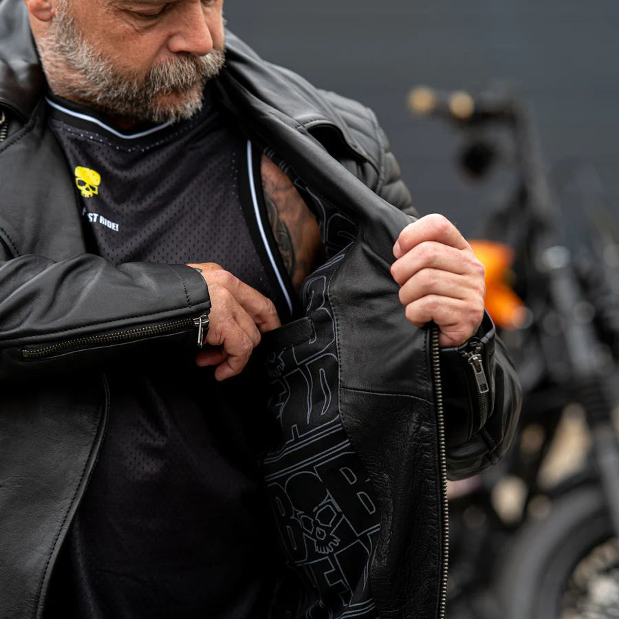 Leather Motorcycle Jacket Protective Brando Black | Armored AAA - Image 3