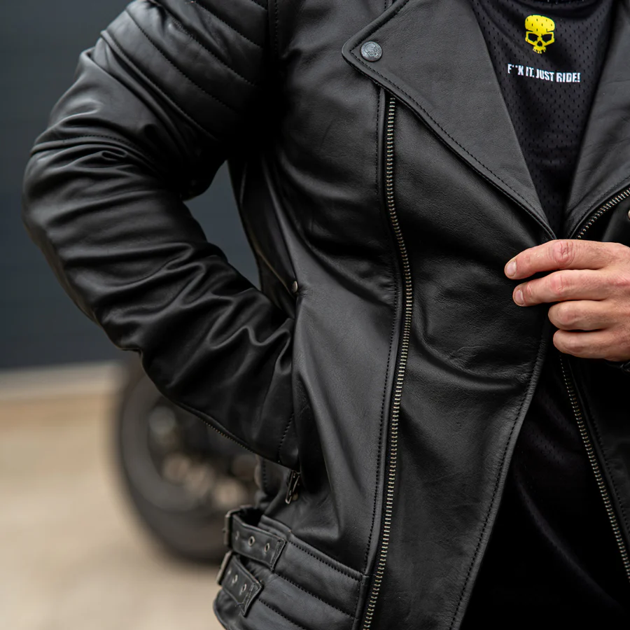 Leather Motorcycle Jacket Protective Brando Black | Armored AAA - Image 7