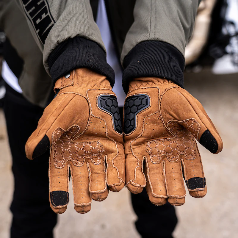 Motorcycle Glove Protective Reaper Leather Brown - Image 5